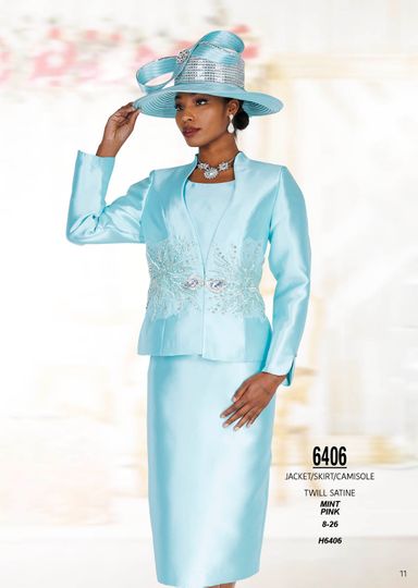 Champagne Italy <br> (Spring/Summer 2026) <br> CH6406 <br> <br> Mint  <br>  Pink <br> 8 10 12 14 16 18 20 22 24 26<BR><BR>Jacket/Skirt/Camisole<BR>Twill Satine