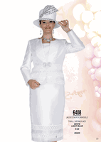 Champagne Italy <br> (Spring/Summer 2026) <br> CH6408 <br> <br> White  <br>  Light-Blue <br> 8 10 12 14 16 18 20 22 24 26<BR><BR>Jacket/Skirt/Camisole<BR>Twill Satine/Lace