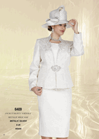 Champagne Italy <br> (Fall/Winter 2026) <br> CH6409 <br> <br> Metallic-Silver <br> 8 10 12 14 16 18 20 22 24 26<BR><BR>Jacket/Skirt/Camisole<BR>Metalic Brocade