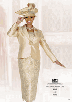 Champagne Italy <br> (Spring/Summer 2026) <br> CH6413 <br> <br> Gold <br> 8 10 12 14 16 18 20 22 24 26<BR><BR>Jacket/Skirt/Camisole<BR>Twill Satine/Metallic Lace