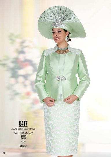 Champagne Italy <br> (Spring/Summer 2026) <br> CH6417 <br> <br> Mint  <br>  Pink <br> 8 10 12 14 16 18 20 22 24 26<BR><BR>Jacket/Skirt/Camisole<BR>Twill Satine/Lace