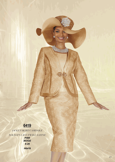 Champagne Italy <br> (Fall/Winter 2026) <br> CH6419 <br> <br> Pink  <br>  Beige <br> 8 10 12 14 16 18 20 22 24 26<BR><BR>Jacket/Skirt/Camisole<BR>Novelty Lace/Twill Satine