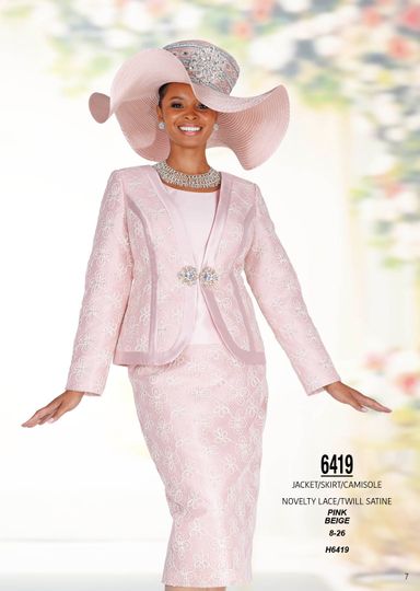 Champagne Italy <br> (Spring/Summer 2026) <br> CH6419 <br> <br> Pink  <br>  Beige <br> 8 10 12 14 16 18 20 22 24 26<BR><BR>Jacket/Skirt/Camisole<BR>Novelty Lace/Twill Satine