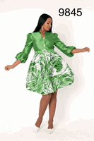 Chancele <br> (2026) <br> c9845-Gr <br> <br> Green/Multi <br> 8 10 12 14 16 18 20 <BR><BR>Puff Sleeve Fit & Flare Occasion Dress