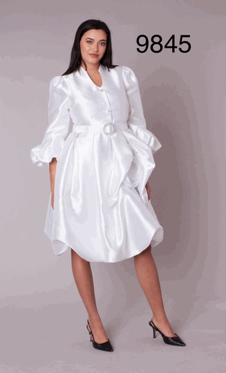 Chancele <br> (2026) <br> c9845-Wh <br> <br> White <br> 8 10 12 14 16 18 20 <BR><BR>Puff Sleeve Fit & Flare Occasion Dress