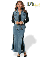 D.V. Jeans <br> (Spring 2026) <br> DV8519 <br> <br> BLUE <br> S M L XL 1x 2x<BR><BR>2pc. Jacket & Skirt Set