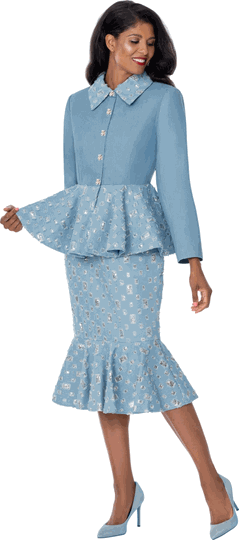Devine Sport <br> (Fall 2026) <br> DS800342 <br> <br> Light-Blue <br> 8 10 12 14 16 18 20 22 24<br><br>Soft Denim <br>2 Piece Skirt Suit