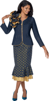Devine Sport <br> (Fall 2026) <br> DS800372 <br> <br> Navy/Gold <br> 8 10 12 14 16 18 20 22 24<br><br>Soft Denim <br>2 Piece Skirt Suit