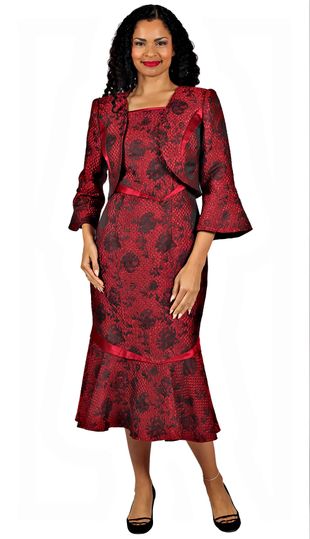 Diana Collection <br> (Spring/Summer 2026) <br> D8729 <br><br>Red <br> 8 10 12 14 16 18 20 22 24<br><br>Brocade<br>2 pc Dress