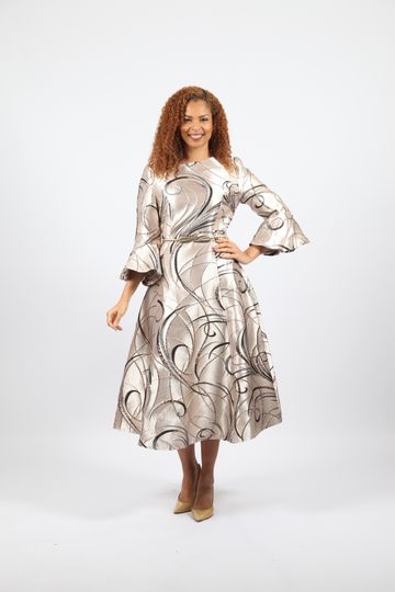 Diana Collection <br> (Spring/Summer 2026) <br> D8945 <br><br>Champagne/Black  <br>   Champagne/Coral <br> 8 10 12 14 16 18 20 22 24<br><br>Brocade<br>1 pc Dress