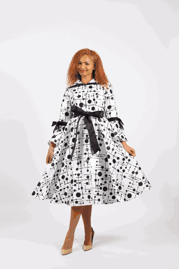 Diana Collection <br> (Spring/Summer 2026) <br> D8962 <br><br>White/Black <br> 8 10 12 14 16 18 20 22 24<br><br>Silk Twill<br>1 pc Dress