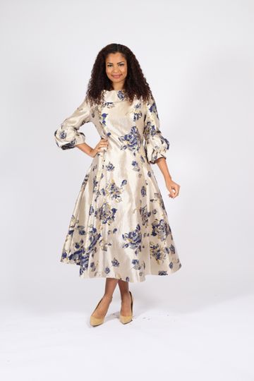 Diana Collection <br> (Spring/Summer 2026) <br> D8700 <br><br>Champagne  <br>   Silver  <br>   Blue <br> 8 10 12 14 16 18 20 22 24<br><br>Brocade<br>1 pc Dress