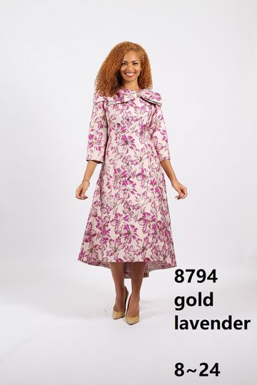 Diana Collection <br> (Spring/Summer 2026) <br> D8794 <br><br>Gold  <br>   Lavender <br> 8 10 12 14 16 18 20 22 24<br><br>Brocade<br>1 pc Dress