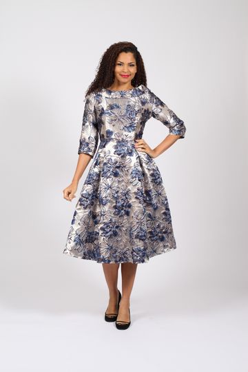 Diana Collection <br> (Spring/Summer 2026) <br> D8847 <br><br>Navy  <br>   Burgundy  <br>  Lavender <br> 8 10 12 14 16 18 20 22 24<br><br>Brocade<br>1 pc Dress