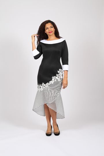 Diana Collection <br> (Spring/Summer 2026) <br> D8851 <br><br>Black/White  <br>   Navy/White <br> 8 10 12 14 16 18 20 22 24<br><br>Scuba<br>1 pc Dress