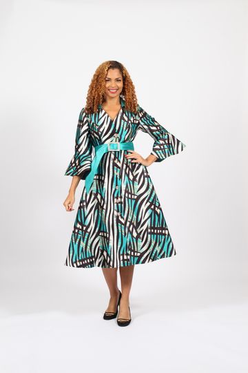 Diana Collection <br> (Spring/Summer 2026) <br> D9005 <br><br>Green <br> 8 10 12 14 16 18 20 22 24<br><br>Print<br>1 pc Dress