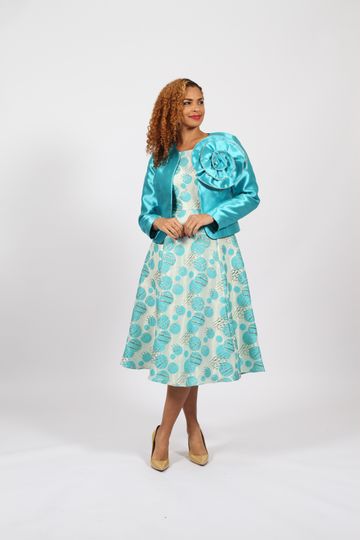 Diana Collection <br> (Spring/Summer 2026) <br> D9062 <br><br>Turquoise <br> 8 10 12 14 16 18 20 22 24<br><br>Brocade<br>2 pc Dress