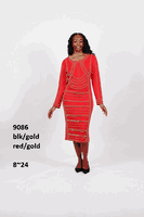 Diana Collection <br> (Spring/Summer 2026) <br> D9086 <br><br>Black/Gold  <br>   Red/Gold <br> 8 10 12 14 16 18 20 22 24<br><br>Scuba<br>1 pc Dress