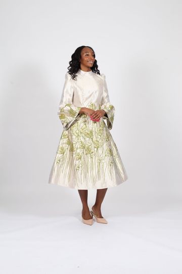 Diana Collection <br> (Spring/Summer 2026) <br> D9123 <br><br>Champagne/Green <br> 8 10 12 14 16 18 20 22 24<br><br>Brocade<br>1 pc Dress
