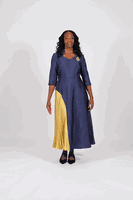 Diana Collection <br> (Spring/Summer 2026) <br> D9134 <br><br>Navy/Yellow <br> 8 10 12 14 16 18 20 22 24<br><br>Brocade<br>1 pc Dress