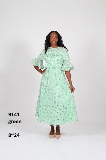 Diana Collection <br> (Spring/Summer 2026) <br> D9141 <br><br>Green <br> 8 10 12 14 16 18 20 22 24<br><br>Organza<br>1 pc Dress