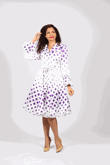 Diana Collection <br> (Spring/Summer 2026) <br> D8222 <br><br>White/Purple <br> 8 10 12 14 16 18 20 22 24<br><br>Silk Twill<br>1 pc Dress