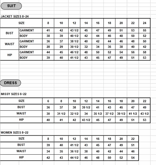 Diana - Size Chart