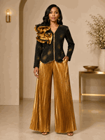 Divine Apparel Holiday <br> (Holiday 2026) <br> DCC310062 <br> <br> Black-Gold <br> S M L XL 1x 2x 3x<br><br>Lined 1 Piece Silk Dress w/ 3D Shoulder Adornment <br>