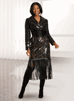 Donna Vinci Couture <br> (Sale) <br> DV5861 <br> <br> BLACK/BROWN <br> 12 14 18<br> <br> Dress <br> Faux Leather Fabric Designed With Virtual Silk Fabric & Leatherette Fringe. Belt Included. Donna Vinci Couture <br> (Sale) <br> DV5861 <br> <br> BLACK/BROWN <br> 12 14 18<br> <br> Dress <br> Faux Leather Fabric Designed With Virtual Silk Fabric & Leatherette Fringe. Belt Included.