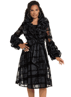 Donna Vinci Couture <br> (Fall 2025) <br> DV12207 <br> <br> BLACK <br> 8 10 12 14 16 18 20<br> <br> Dress & Jacket <br> Novelty Organza Belted Jacket With Velvet Dress
