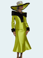 Donna Vinci Couture <br> (Fall 2025) <br> DV12222-LI <br> <br> LIME/BLACK <br> 8 10 12 14 16 18 20<br> <br> 2pc. Jacket & Skirt Set <br> Virtual Silk Fabric Trimmed With High Quality Faux Fur