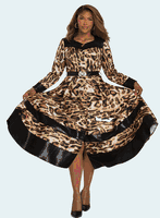 Donna Vinci Couture <br> (Fall 2025) <br> DV12225 <br> <br> ANIMAL-PRINT <br> 8 10 12 14 16 18 20<br> <br> Dress <br> Novelty Fabric Animal Print Fabric Trimmed With Very Soft Patent Faux Leather on Cuffs, Belt And Around Bottom. Metallic Gold Buttons With Rhinestone.