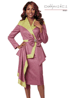 Donna Vinci Couture <br> (Spring/Summer 2026) <br> DV12226 <br> <br> ROSE/YELLOW <br> 8 10 12 14 16 18 20<br> <br> 2pc. Jacket & Skirt Set <br> Novelty Fabrics Trimmed With Metallic Gold & Rhinestone Closure