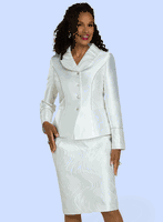 Donna Vinci Couture <br> (Fall 2025) <br> DV12232 <br> <br> WHITE <br> 10 12 14 16 18 20 22<br> <br> 2pc. Jacket & Skirt Set <br> Embroidered Novelty Fabric Designed With Virtual Silk Fabric, And Pearl Buttons