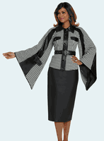 Donna Vinci Couture <br> (Fall 2025) <br> DV12236 <br> <br> BLACK/WHITE <br> 10 12 14 16 18 20 22<br> <br> 2pc. Jacket & Skirt Set <br> Houndstooth Novelty Fabric Designed With High Quality Faux Leather On Jacket, Skirt And Belt