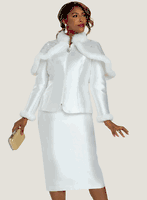 Donna Vinci Couture <br> (Fall 2025) <br> DV12240 <br> <br> OFF-WHITE <br> 10 12 14 16 18 20 22<br> <br> 2pc. Jacket & Skirt Set <br> Virtual Silk Fabric Trimmed With High Quality Fux Fur & Clear Rhinestones