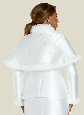 Donna Vinci Couture <br> (Fall 2025) <br> DV12240 <br> <br> OFF-WHITE <br> 10 12 14 16 18 20 22<br> <br> 2pc. Jacket & Skirt Set <br> Virtual Silk Fabric Trimmed With High Quality Fux Fur & Clear Rhinestones Donna Vinci Couture <br> (Fall 2025) <br> DV12240 <br> <br> OFF-WHITE <br> 10 12 14 16 18 20 22<br> <br> 2pc. Jacket & Skirt Set <br> Virtual Silk Fabric Trimmed With High Quality Fux Fur & Clear Rhinestones