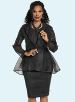 Donna Vinci Couture <br> (Fall 2025) <br> DV5865-BL <br> <br> BLACK/BLK <br> 8 10 12 14 16 18 20<br> <br> 3pc. Jacket, Cami & Skirt Set <br> Mesh Jacket With Elaborate Beaded Design, Stretch Cami and Mesh Skirt Fully Lined