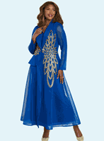 Donna Vinci Couture <br> (Fall 2025) <br> DV5868-RO <br> <br> ROYAL/GOLD <br> 8 10 12 14 16 18 20<br> <br> 2pc. Dress/Jacket <br> Mesh Duster With Elaborate Beaded Design and Stretch Dress