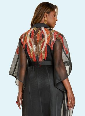 Donna Vinci Couture <br> (Fall 2025) <br> DV5870 <br> <br> BLACK/MULTI <br> 8 10 12 14 16 18 20<br> <br> 3pc. Jacket, Cami & Pant Set <br> Mesh Duster With Elaborate Rhinestone & Bead Design, Stretch Cami and Mesh Pant Fully Lined Donna Vinci Couture <br> (Fall 2025) <br> DV5870 <br> <br> BLACK/MULTI <br> 8 10 12 14 16 18 20<br> <br> 3pc. Jacket, Cami & Pant Set <br> Mesh Duster With Elaborate Rhinestone & Bead Design, Stretch Cami and Mesh Pant Fully Lined