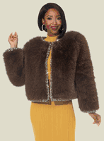 Donna Vinci Couture <br> (Fall 2025) <br> DV5871-BR <br> <br> BROWN <br> S M L XL 1X<br> <br> Fur Jacket <br> High Quality Faux Fur, Fully Lined and Rhinestone Trims