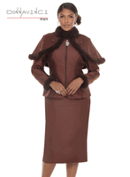 Donna Vinci Couture <br> (Fall/Holiday 2026) <br> DV12240-BR <br> <br> BROWN <br> 10 12 14 16 18 20 22<br> <br> 2pc. Jacket & Skirt Set <br> Virtual Silk Fabric Trimmed With High Quality Fux Fur & Clear Rhinestones