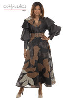 Donna Vinci Couture <br> (Fall/Holiday 2026) <br> DV12279 <br> <br> BROWN/BLACK <br> 6 8 10 12 14 16 18 20<br> <br> Dress <br> Virtual Silk Fabric Designed With Novelty Fabric. Belt Included.
