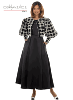 Donna Vinci Couture <br> (Fall/Holiday 2026) <br> DV12281 <br> <br> BLACK <br> 6 8 10 12 14 16 18 20<br> <br> 2pc. Dress & Jacket Set <br> Exclusive Novelty Fabric on Jacket & Mat Satin Fabric For Dress