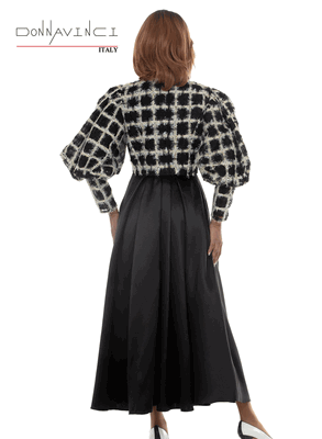 Donna Vinci Couture <br> (Fall/Holiday 2026) <br> DV12281 <br> <br> BLACK <br> 6 8 10 12 14 16 18 20<br> <br> 2pc. Dress & Jacket Set <br> Exclusive Novelty Fabric on Jacket & Mat Satin Fabric For Dress