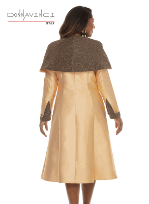 Donna Vinci Couture <br> (Fall/Holiday 2026) <br> DV12290 <br> <br> GOLD <br> 10 12 14 16 18 20 22 24<br> <br> Dress <br> Virtual Silk Look Fabric Designed With Black/Gold Novelty Fabric With Rhinestones & Beautiful Updated Buttons