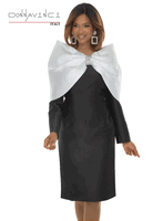 Donna Vinci Couture <br> (Fall/Holiday 2026) <br> DV12291-BL <br> <br> BLACK/OFF-WHITE <br> 6 8 10 12 14 16 18 20<br> <br> Dress <br> Virtual Silk Look Fabric Trimmed With Rhinestones