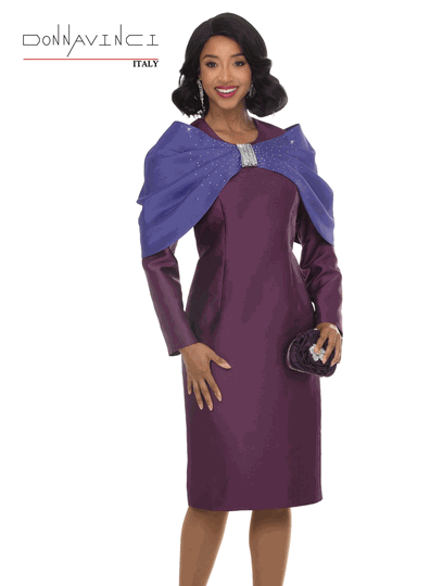 Donna Vinci Couture <br> (Fall/Holiday 2026) <br> DV12291-PL <br> <br> PLUM/VIOLET <br> 6 8 10 12 14 16 18 20<br> <br> Dress <br> Virtual Silk Look Fabric Trimmed With Rhinestones