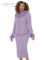 Donna Vinci Couture <br> (Fall/Holiday 2026) <br> DV12294-LI <br> <br> LILAC <br> 6 8 10 12 14 16 18 20<br> <br> 2pc. Jacket & Skirt Set <br> Novelty Fabric Trimmed With Faux Fur & Rhinestone Buttons. Fur Cuffs Are Detachable.
