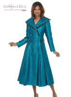 Donna Vinci Couture <br> (Fall/Holiday 2026) <br> DV12295 <br> <br> TURQ <br> 8 10 12 14 16 18 20<br> <br> Dress <br> Exclusive Novelty Fabric Trimmed With Black Faux Leather & Beautiful Buttons
